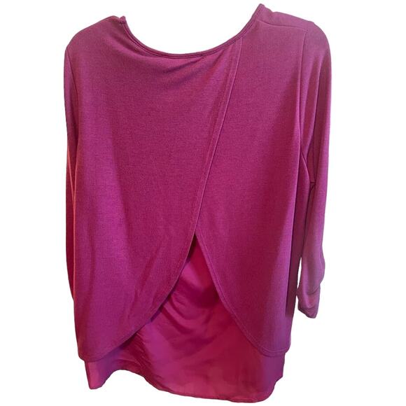 Grace Elements Pink Top with 3/4 Ruched Sleeves and Tulip Back Size Medium - Picture 2 of 4
